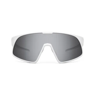 Yesglasses Matte White Sports Sunglasses In Matte White,silver
