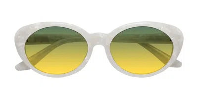 Yesglasses Mother-of-pearl Retro-vintage Acetate Oval Gradient Sunglasses In Mother-of-pearl,green,yellow