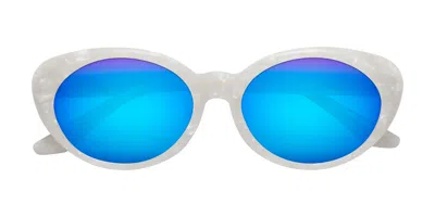 Yesglasses Mother-of-pearl Retro-vintage Acetate Oval Mirrored Sunglasses In Mother-of-pearl,blue
