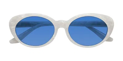 Yesglasses Mother-of-pearl Retro-vintage Acetate Oval Tinted Sunglasses In Mother-of-pearl,blue