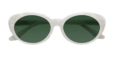 Yesglasses Mother-of-pearl Retro-vintage Acetate Oval Tinted Sunglasses In Mother-of-pearl,green