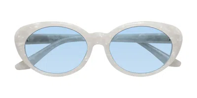 Yesglasses Mother-of-pearl Retro-vintage Acetate Oval Tinted Sunglasses In Mother-of-pearl,light Blue