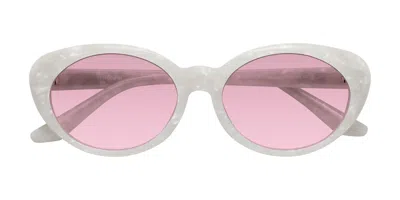 Yesglasses Mother-of-pearl Retro-vintage Acetate Oval Tinted Sunglasses In Mother-of-pearl,light Wine