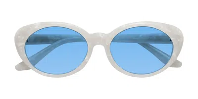 Yesglasses Mother-of-pearl Retro-vintage Acetate Oval Tinted Sunglasses In Mother-of-pearl,medium Blue