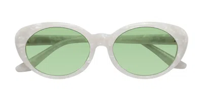 Yesglasses Mother-of-pearl Retro-vintage Acetate Oval Tinted Sunglasses In Mother-of-pearl,medium Green
