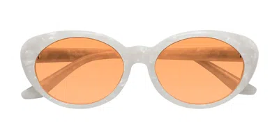 Yesglasses Mother-of-pearl Retro-vintage Acetate Oval Tinted Sunglasses In Mother-of-pearl,medium Orange