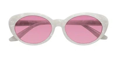 Yesglasses Mother-of-pearl Retro-vintage Acetate Oval Tinted Sunglasses In Mother-of-pearl,medium Wine