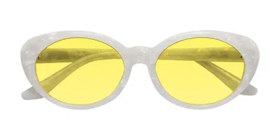 Yesglasses Mother-of-pearl Retro-vintage Acetate Oval Tinted Sunglasses In Mother-of-pearl,medium Yellow