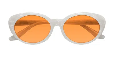 Yesglasses Mother-of-pearl Retro-vintage Acetate Oval Tinted Sunglasses In Mother-of-pearl,orange