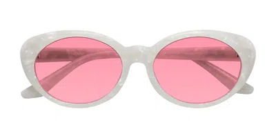 Yesglasses Mother-of-pearl Retro-vintage Acetate Oval Tinted Sunglasses In Mother-of-pearl,pink