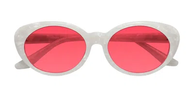 Yesglasses Mother-of-pearl Retro-vintage Acetate Oval Tinted Sunglasses In Mother-of-pearl,red