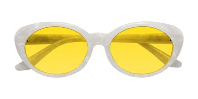 Yesglasses Mother-of-pearl Retro-vintage Acetate Oval Tinted Sunglasses In Mother-of-pearl,yellow