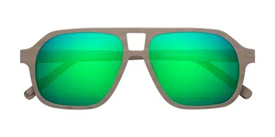 Yesglasses Pale Mauve Woodgrain Grandpa Wood Aviator Mirrored Sunglasses In Pale Mauve Woodgrain,green
