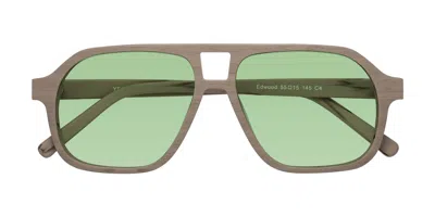 Yesglasses Pale Mauve Woodgrain Grandpa Wood Aviator Tinted Sunglasses In Pale Mauve Woodgrain,medium Green