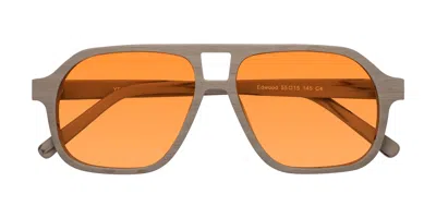 Yesglasses Pale Mauve Woodgrain Grandpa Wood Aviator Tinted Sunglasses In Pale Mauve Woodgrain,orange