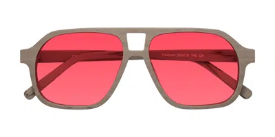Yesglasses Pale Mauve Woodgrain Grandpa Wood Aviator Tinted Sunglasses In Pale Mauve Woodgrain,red