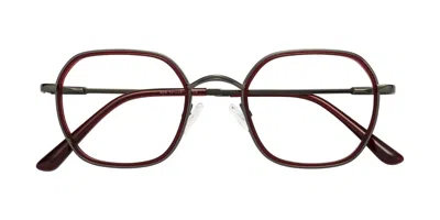 Yesglasses Ruby/gunmetal Mixed Retro-vintage Windsor Geometric Eyeglasses - Ana In Ruby,gunmetal
