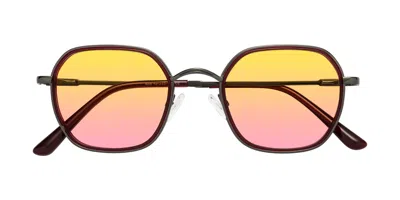 Yesglasses Ruby/gunmetal Mixed Retro-vintage Windsor Gradient Sunglasses In Ruby,gunmetal,yellow,pink