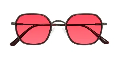 Yesglasses Ruby/gunmetal Mixed Retro-vintage Windsor Tinted Sunglasses In Ruby,gunmetal,red