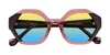 Yesglasses Ruby/maroon Geek-chic Round Geometric Gradient Sunglasses In Ruby,maroon,yellow,blue