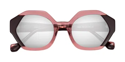 Yesglasses Ruby/maroon Geek-chic Round Geometric Mirrored Sunglasses In Ruby,maroon,silver