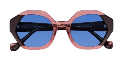 Yesglasses Ruby/maroon Geek-chic Round Geometric Tinted Sunglasses In Ruby,maroon,blue