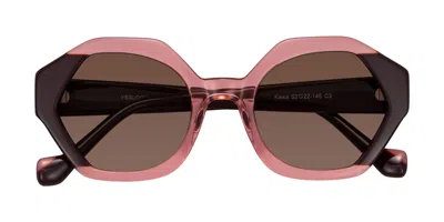 Yesglasses Ruby/maroon Geek-chic Round Geometric Tinted Sunglasses In Ruby,maroon,brown