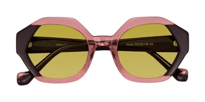 Yesglasses Ruby/maroon Geek-chic Round Geometric Tinted Sunglasses In Ruby,maroon,champagne