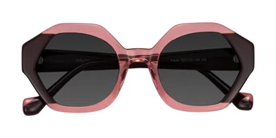 Yesglasses Ruby/maroon Geek-chic Round Geometric Tinted Sunglasses In Ruby,maroon,gray