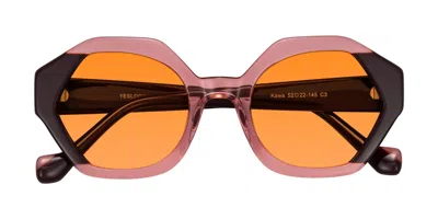 Yesglasses Ruby/maroon Geek-chic Round Geometric Tinted Sunglasses In Ruby,maroon,orange