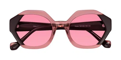 Yesglasses Ruby/maroon Geek-chic Round Geometric Tinted Sunglasses In Ruby,maroon,pink