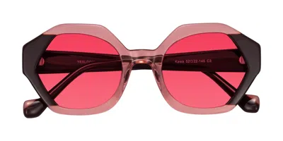 Yesglasses Ruby/maroon Geek-chic Round Geometric Tinted Sunglasses In Ruby,maroon,red