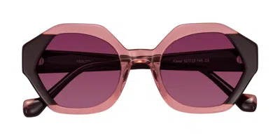 Yesglasses Ruby/maroon Geek-chic Round Geometric Tinted Sunglasses In Ruby,maroon,wine