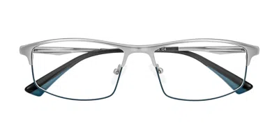 Yesglasses Silver/peacock Blue Browline Wrap Around Sports Rectangle Reading Glasses - Monnow In Silver,peacock Blue