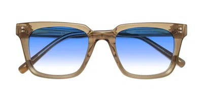 Yesglasses Tan Medium Acetate Square Gradient Sunglasses In Tan,blue