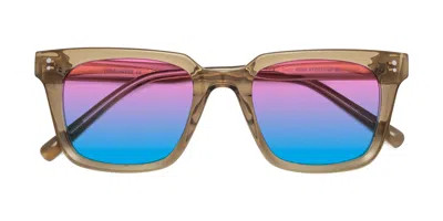 Yesglasses Tan Medium Acetate Square Gradient Sunglasses In Tan,pink,blue