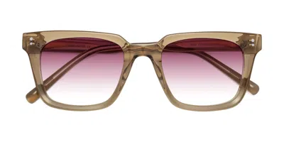 Yesglasses Tan Medium Acetate Square Gradient Sunglasses In Tan,wine