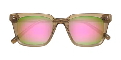 Yesglasses Tan Medium Acetate Square Mirrored Sunglasses In Tan,pink
