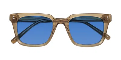 Yesglasses Tan Medium Acetate Square Tinted Sunglasses In Tan,blue