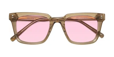Yesglasses Tan Medium Acetate Square Tinted Sunglasses In Tan,light Pink