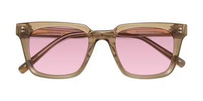 Yesglasses Tan Medium Acetate Square Tinted Sunglasses In Tan,light Wine