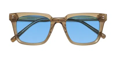 Yesglasses Tan Medium Acetate Square Tinted Sunglasses In Tan,medium Blue