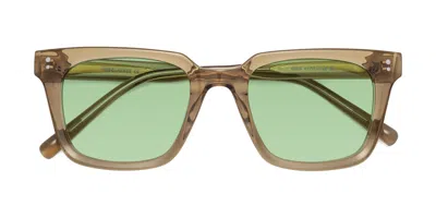 Yesglasses Tan Medium Acetate Square Tinted Sunglasses In Tan,medium Green