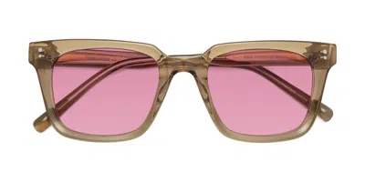 Yesglasses Tan Medium Acetate Square Tinted Sunglasses In Tan,medium Wine