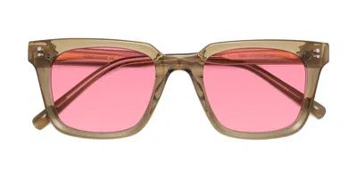 Yesglasses Tan Medium Acetate Square Tinted Sunglasses In Tan,pink