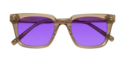 Yesglasses Tan Medium Acetate Square Tinted Sunglasses In Tan,purple