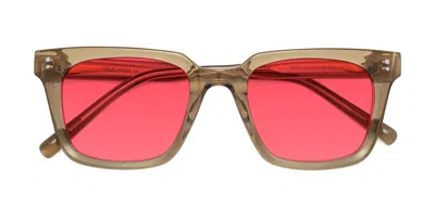 Yesglasses Tan Medium Acetate Square Tinted Sunglasses In Tan,red