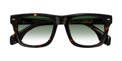Yesglasses Tortoise Flat-top Acetate Square Gradient Sunglasses In Tortoise,green