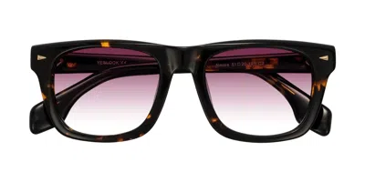 Yesglasses Tortoise Flat-top Acetate Square Gradient Sunglasses In Tortoise,wine