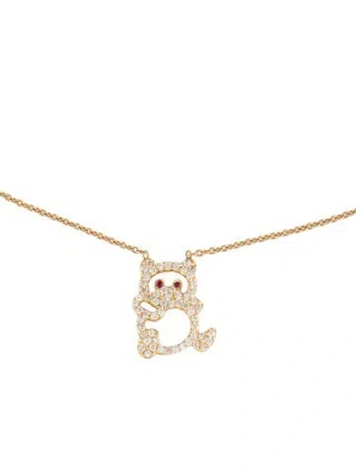 Pre-owned Yessayan 18k Ruby & Diamond Teddy Bear Pendant Necklace, 15.75" In Multicolor